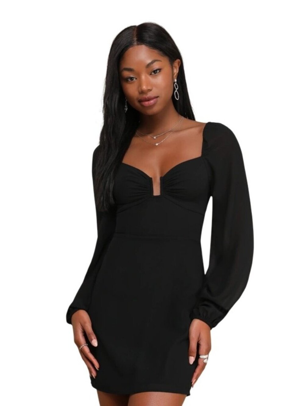 Lulus Flirtatious Designs Mini Dress Medium Chiffon Balloon Sleeve Night Out NEW